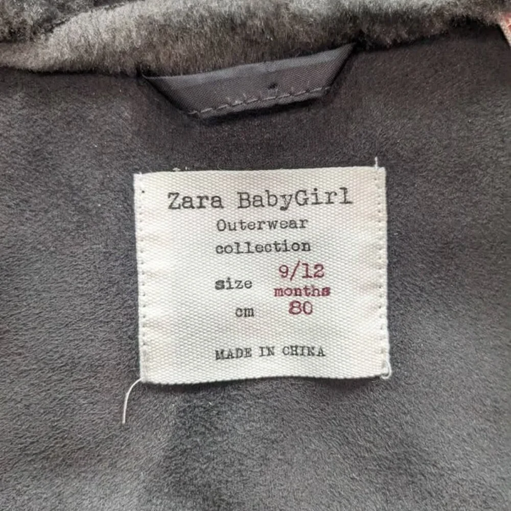 Zara Baby Girl Faux Fur Coat Size 9-12 Months Gray